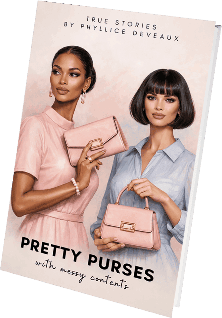 Book cover for Pretty Purses featuring two women with handbags.