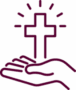 Illustration of a cross held by a hand, symbolizing faith and spirituality.